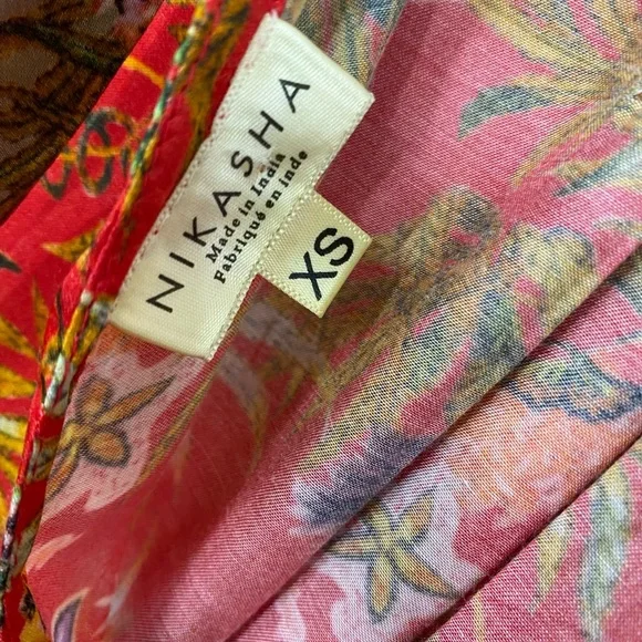 Nikasha Red Floral Toscana Tie Back Peasant Blouse - Picture 7 of 9